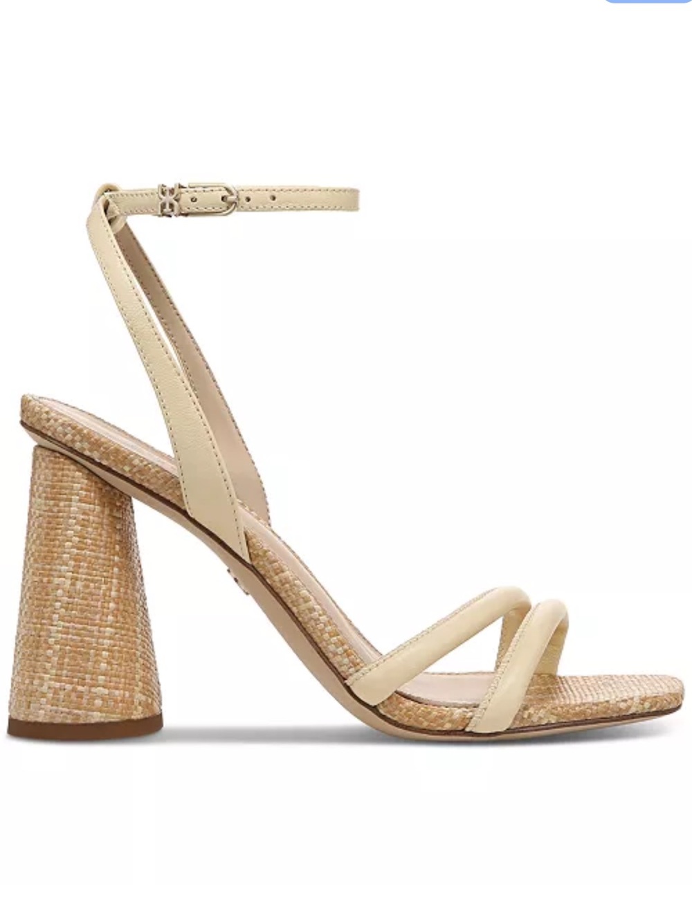 SAM EDELMAN KIA block heel sandal in bleached wheat/ rafia - like new, size 7.5 - Picture 2 of 12